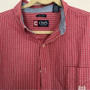 Chaps Men's Red Checkered Button Down Shirt Sz XL